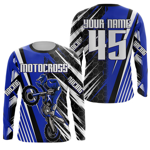 Blue Motocross Men Women Kid Jersey UPF30+ Custom Dirt Bike Off-Road Jersey Extreme Racing Shirt PDT372