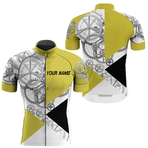 Yellow mens cycling jersey UPF50+ bike shirts Breathable biking tops with pockets Bicycle clothes| SLC211