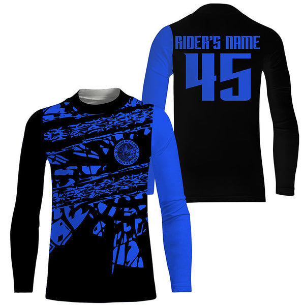 Kid&Adult Personalized Motocross Jersey UPF30+ No Guts No Glory MX Racing Blue Dirt Bike NMS1205