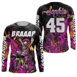 Brap Girl Women Personalized Motocross Jersey UPF30+ Biker MX Racing Off-road Dirt Bike Shirt NMS1266