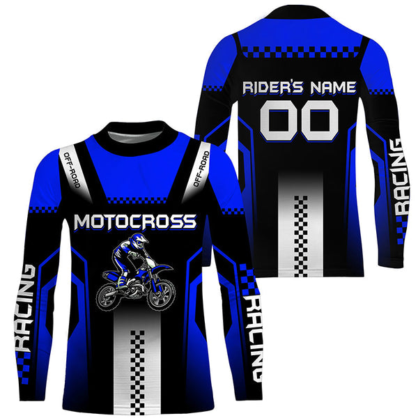 Custom Motocross Jersey UPF30+ Blue Dirt Bike Shirt Men Women Kid Off-Road MX Racing Long Sleeve PDT470