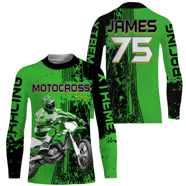 Custom Motocross Jersey Kid Men Women UV Protective Green MX Biker Racing Xtreme Motorcycle Shirt PDT384