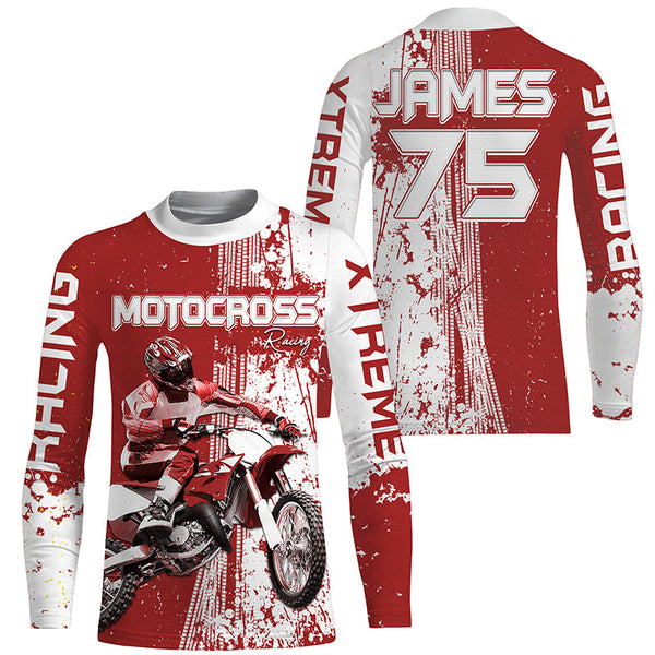 Custom Red Motocross Jersey Kid Men Women UV Protective MX Biker Racing Xtreme Motorcycle Shirt PDT385