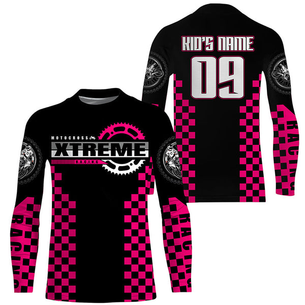 Personalized pink MX racing jersey kid women men Motocross UPF30+ biker off-road motorcycle shirt PDT318