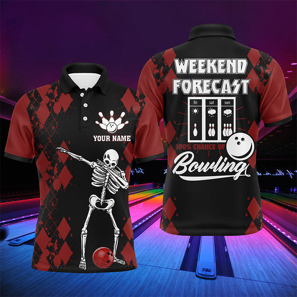 Funny Bowling Men Polo Shirt, Weekend Forecast Personalized Skull Bowlers Jersey NBP85