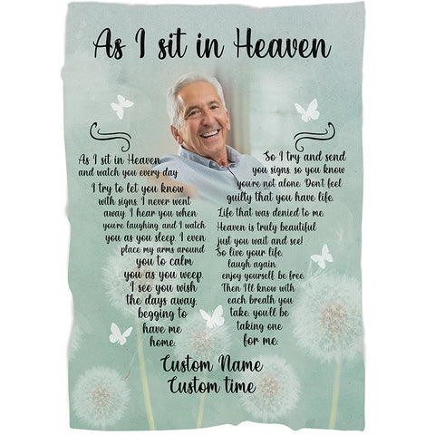 Personalized Memorial Blanket, As I Sit in Heaven Butterfly Remembrance Throw Sympathy Gift N2762