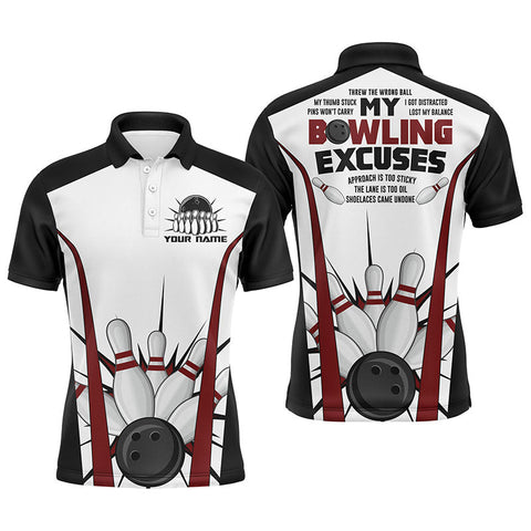 Funny Men's Bowling  Polo Shirt, Custom Name Men Bowlers Jersey, Bowling Excuses NBP90