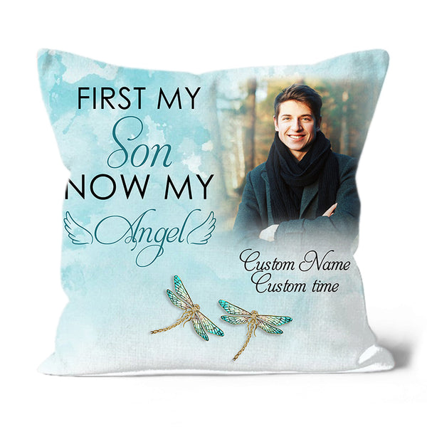 Son Memorial Personalized Pillow, First My Son Now My Angel Sympathy Gift Loss of Son 1-side Print NPL175