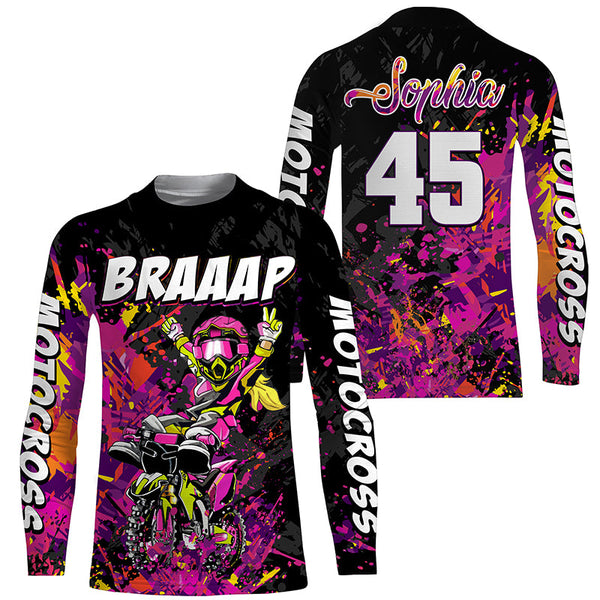 Brap Girl Women Personalized Motocross Jersey UPF30+ Biker MX Racing Off-road Dirt Bike Shirt NMS1266