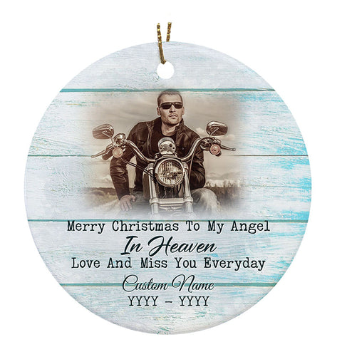 Angel Dad In Heaven Ornament Motorcycle Memorial Personalized Bereavement Gift For Loss Of Biker ODT79