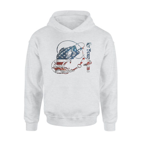 US Bass Fishing American Flag 4th July Custom name Hoodie D02 NQS1248