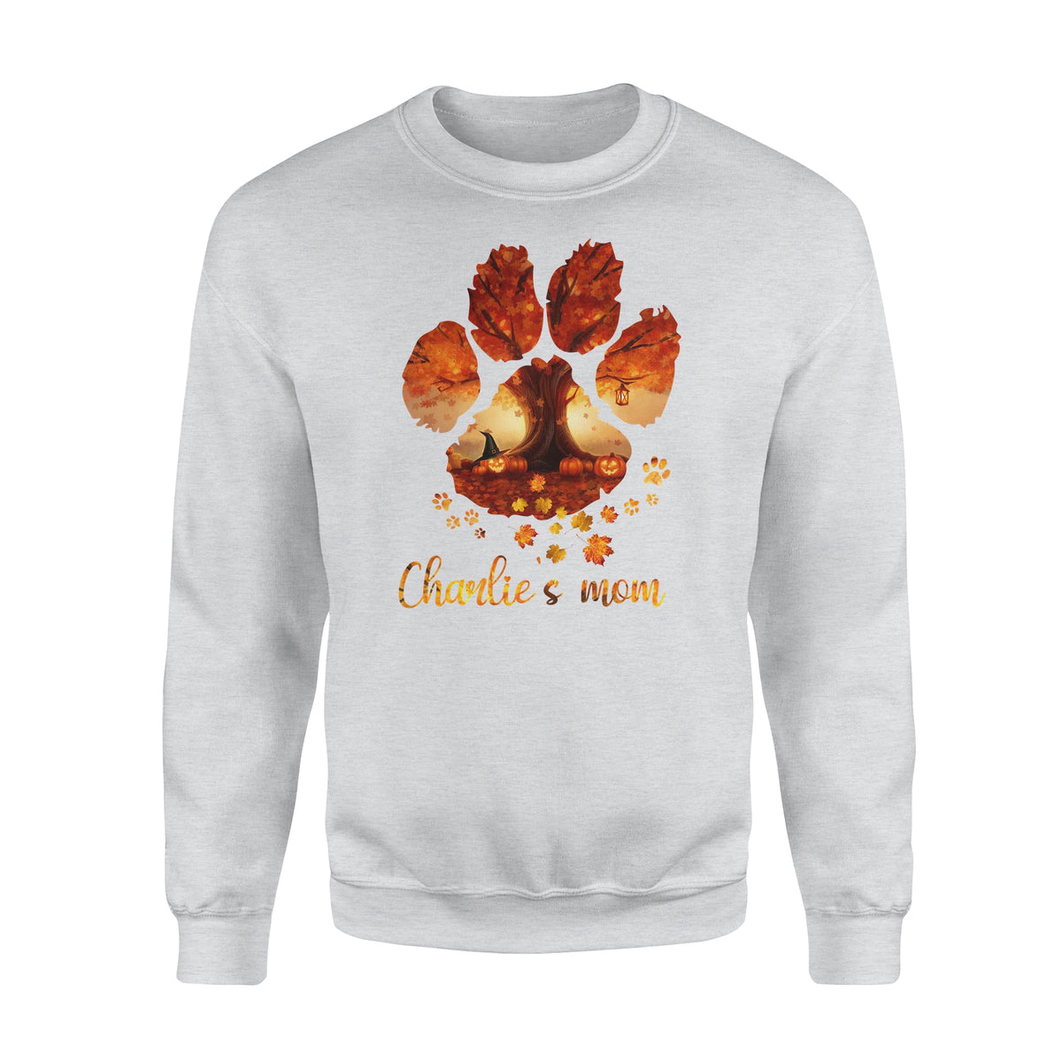 Custom dog's name dog paws mom autum halloween personalized gift - Standard Crew Neck Sweatshirt