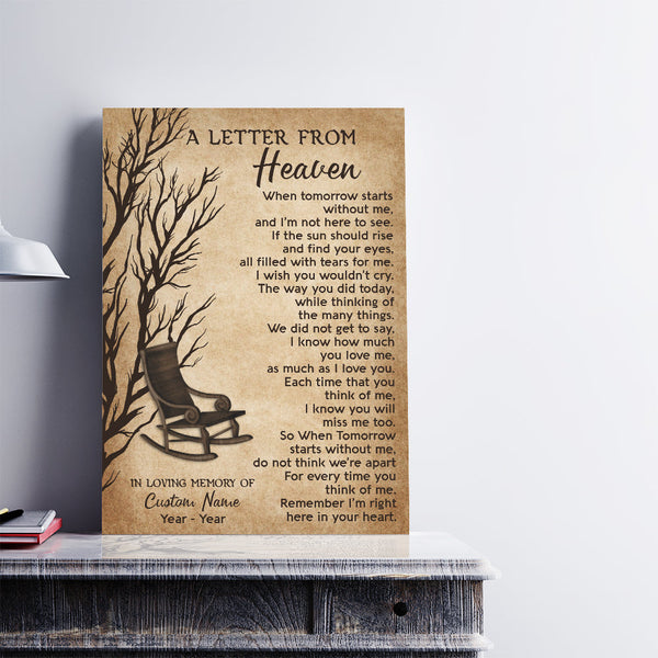 A Letter From Heaven Memorial Canvas Gift - Personalized Remembrance Gift For For Loss Of Loved One, Loss Dad Husband Mom Wife NXM61