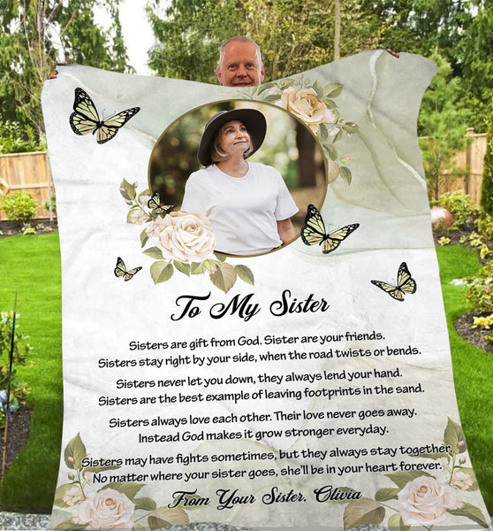 Custom Sister sympathy blanket, Remembrance gift for loss of Sister, Butterfly memorial gift BNT02