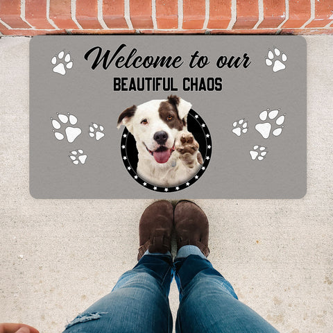 Personalized Dog Doormat - Welcome To Our Beautiful Chaos Doormat Gift for Dog Lover, Dog Owner - Dog Theme Decoration Gift for Dog Mom, Dog Dad - JDM49 - A02M06