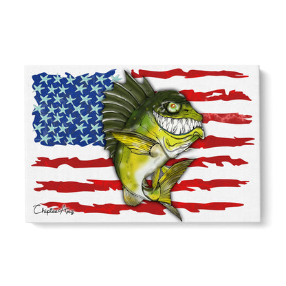 Largemouth Bass fishing with American flag ChipteeAmz's art Matte Canvas AT004