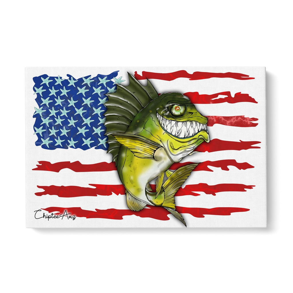 Largemouth Bass fishing with American flag ChipteeAmz's art Matte