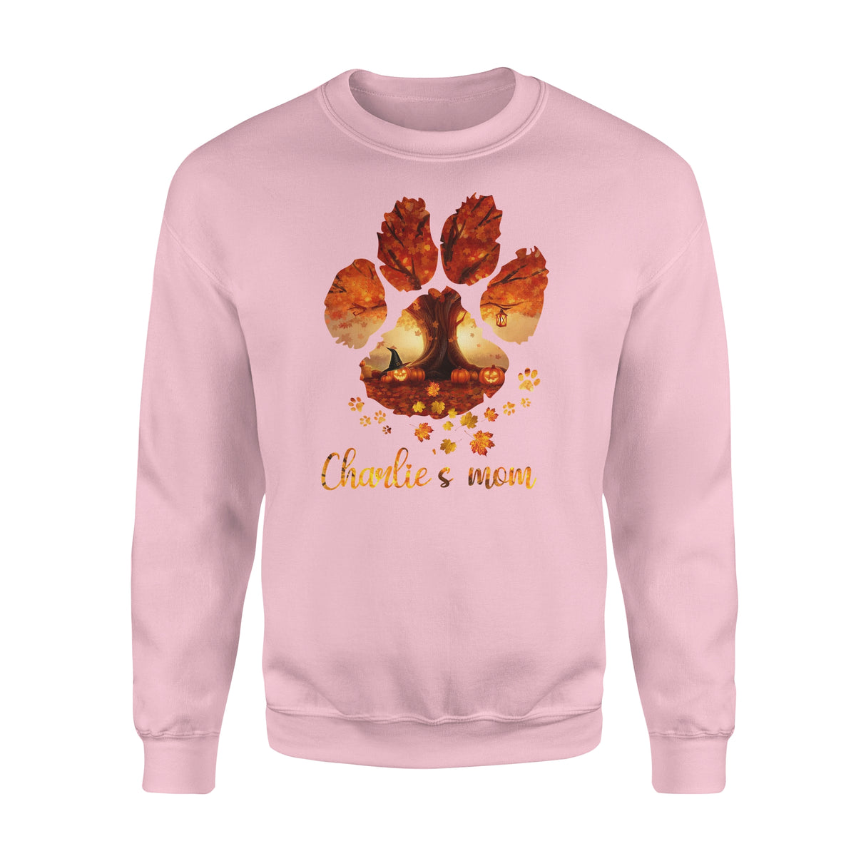 Custom dog's name dog paws mom autum halloween personalized gift - Standard Crew Neck Sweatshirt