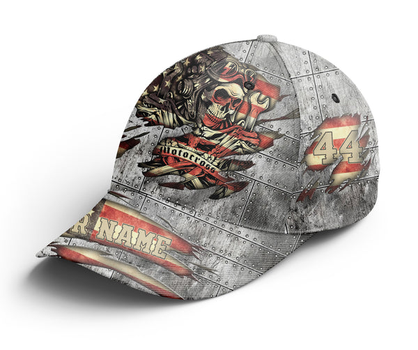Motocross Skull Biker Cap - Personalized American Motorcycle BWB Hat, Off-road Riders Patriotic Cap| NMS385