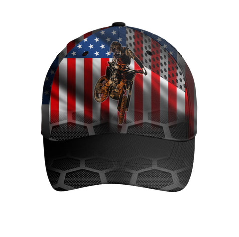 American Motocross Cap - Dirt Bike Patriotic Motorcycle BWB Hat for Riders| NMS421