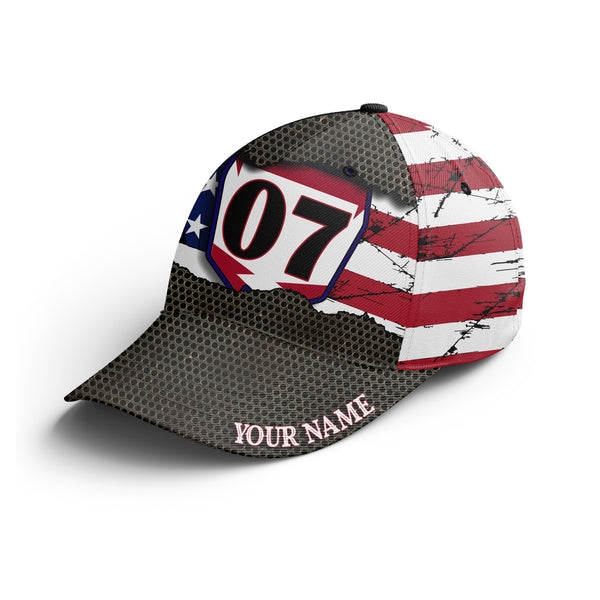 American Flag Motorcycle Cap - Personalized Dirt Bike Plate Number BWB Hat for Bikers, Off-road Riders| NMS377