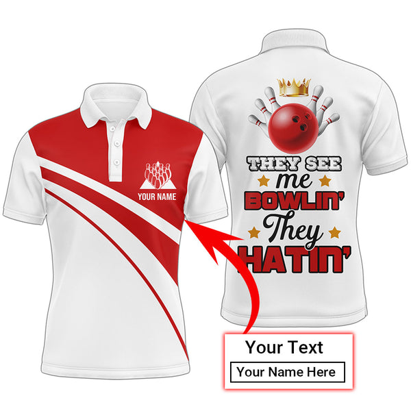 Red&White Bowling Polo Shirt Funny Personalized Bowling Shirt Men Custom Bowling Jersey for Team BDT12