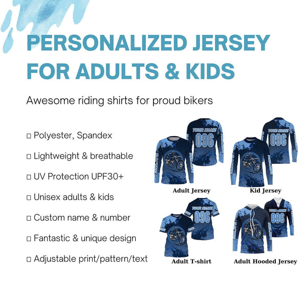 Custom Motocross racing jersey UV protective blue dirt bike for youth men women motorcycle shirt PDT25