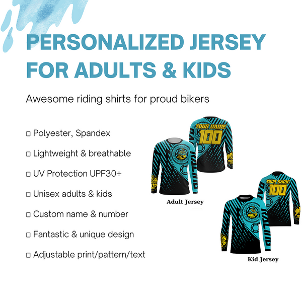 Custom turquoise motocross jersey UV protect kid&adult dirt bike sprocket chain MX racing off-road| NMS895