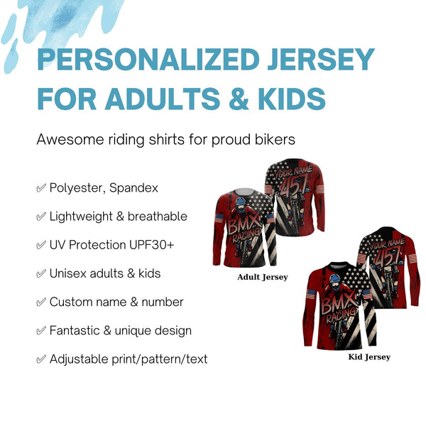 Custom Patriotic BMX racing jersey American UPF30+ freestyle Adult&Kid shirt Extreme Cycling gear| SLC72