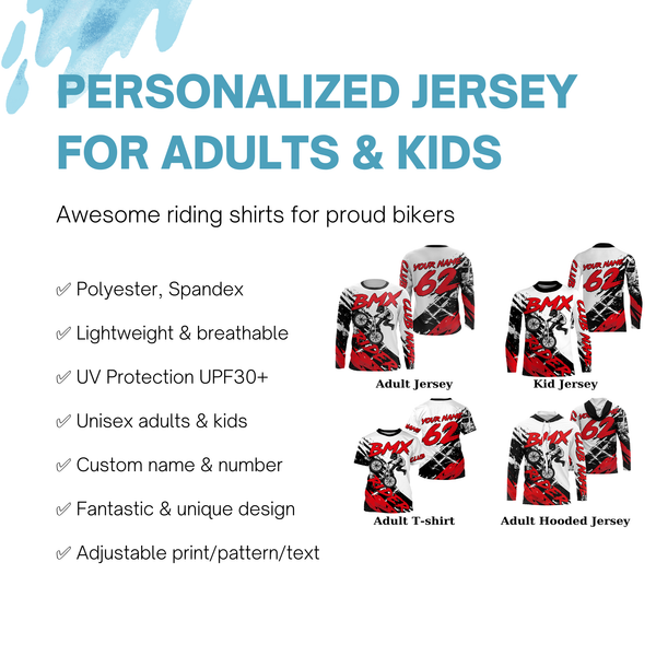 Red BMX custom jerseys UPF30+ Off-road rider shirt Cycling gear BMX clothing youth| SLC85