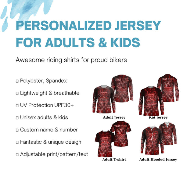 Motocross for kid men women red dirt bike jersey personalized UPF30+ MX shirt racing motorcycle PDT23