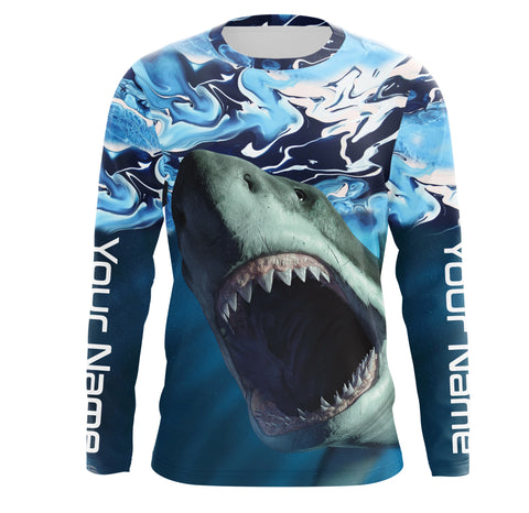 Personalized Shark Fishing Wave Camo Custom performance Fishing Shirts, UV Protection Shark Fishing apparel - TMTS054