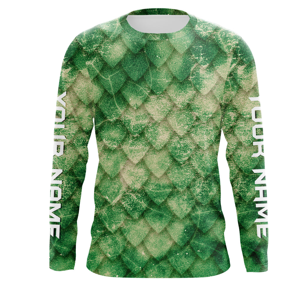Fish scales Green Background Custom name UV Long sleeve Fishing Shirts –  Myfihu