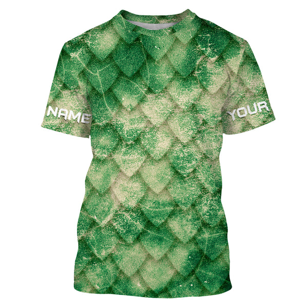 Fish scales Green Background Custom name UV Long sleeve Fishing Shirts | Bass tournament Fishing apparel - TMTS036