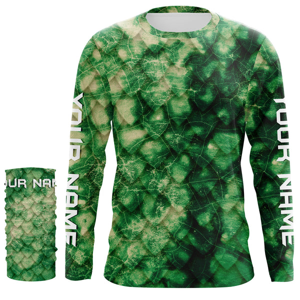 Fishing Green scales Green background UV protection quick dry Customize name personalized long sleeves fishing shirts UPF 30+ TMTS037