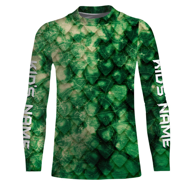 Fishing Green scales Green background UV protection quick dry Customize name personalized long sleeves fishing shirts UPF 30+ TMTS037