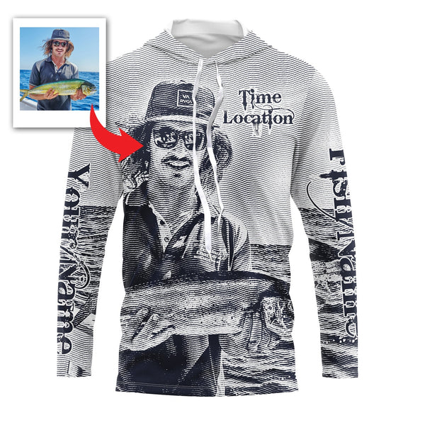 Fishing Shirt Custom Name, Image, Time, Location 3D UV protection Shirts UPF 30+ Fishing gift| Black - TMTS050