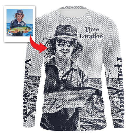 Fishing Shirt Custom Name, Image, Time, Location 3D UV protection Shirts UPF 30+ Fishing gift| Black - TMTS050