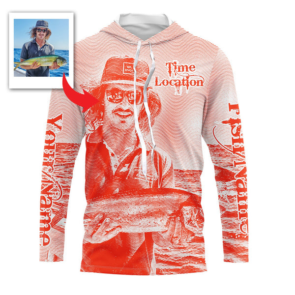 Fishing Shirt Custom Name, Image, Time, Location 3D UV protection Shirts UPF 30+ Fishing gift| Red - TMTS050