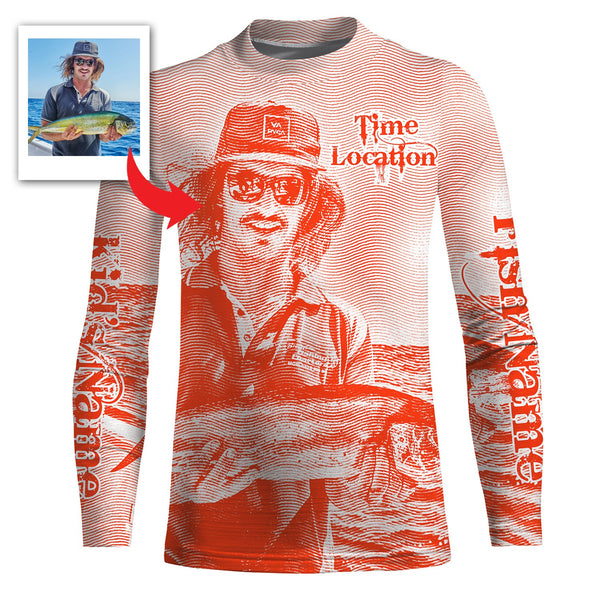 Fishing Shirt Custom Name, Image, Time, Location 3D UV protection Shirts UPF 30+ Fishing gift| Red - TMTS050