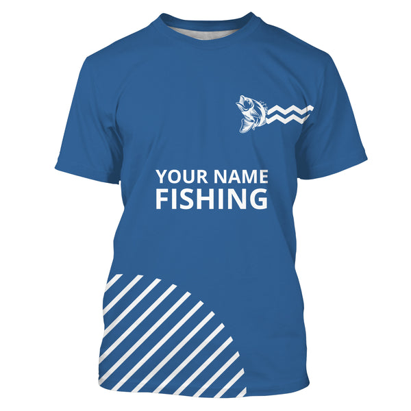 Bass Fishing Customized Name UV Protection UPF 30+Fishing Clothing Fishing Gifts| Blue TMTS009