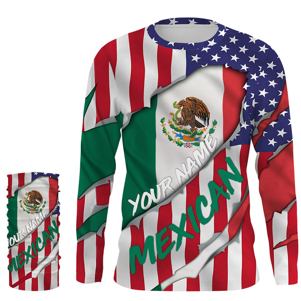 American Flag Mexican Flag Custom UV Long sleeves shirts, Patriotic fishing apparel TMTS010