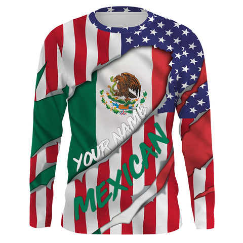 American Flag Mexican Flag Custom UV Long sleeves shirts, personalized Patriotic fishing apparel gifts - TMTS010