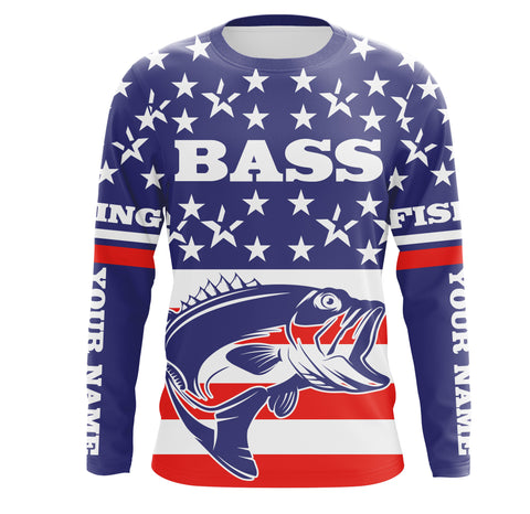 Bass Fishing American Flag Custom UV Long sleeves shirts, personalized Patriotic fishing apparel gifts TMTS017