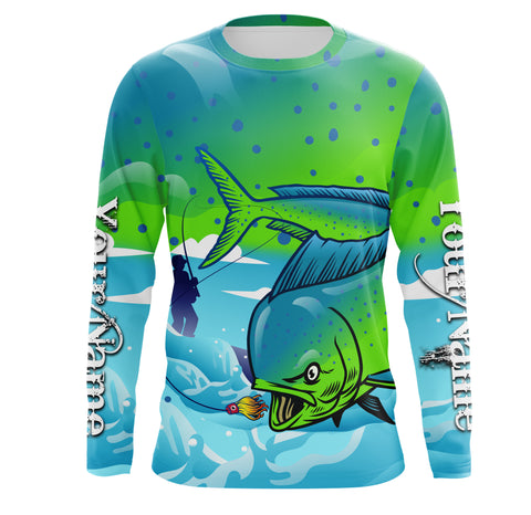 Mahi mahi ( Dorado) Fishing Customize Name UV protection quick dry UPF 30+ fishing shirts TMTS047