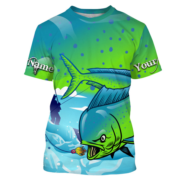 Mahi mahi ( Dorado) Fishing Customize Name UV protection quick dry UPF 30+ fishing shirts TMTS047