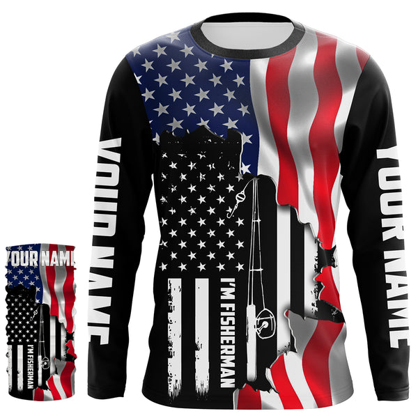 I'm Fisherman - American flag patriotic fishing Custom Name  US flag fishing rod 3D tournament fishing shirts UV protection UPF 30+ TMTS026