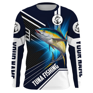 Yellowfin Tuna Fishing Custom Name Performance Fishing Shirt, Sun Protection Long Sleeve Fishing Shirts, Fishing gifts for men , women, kids HVFS024