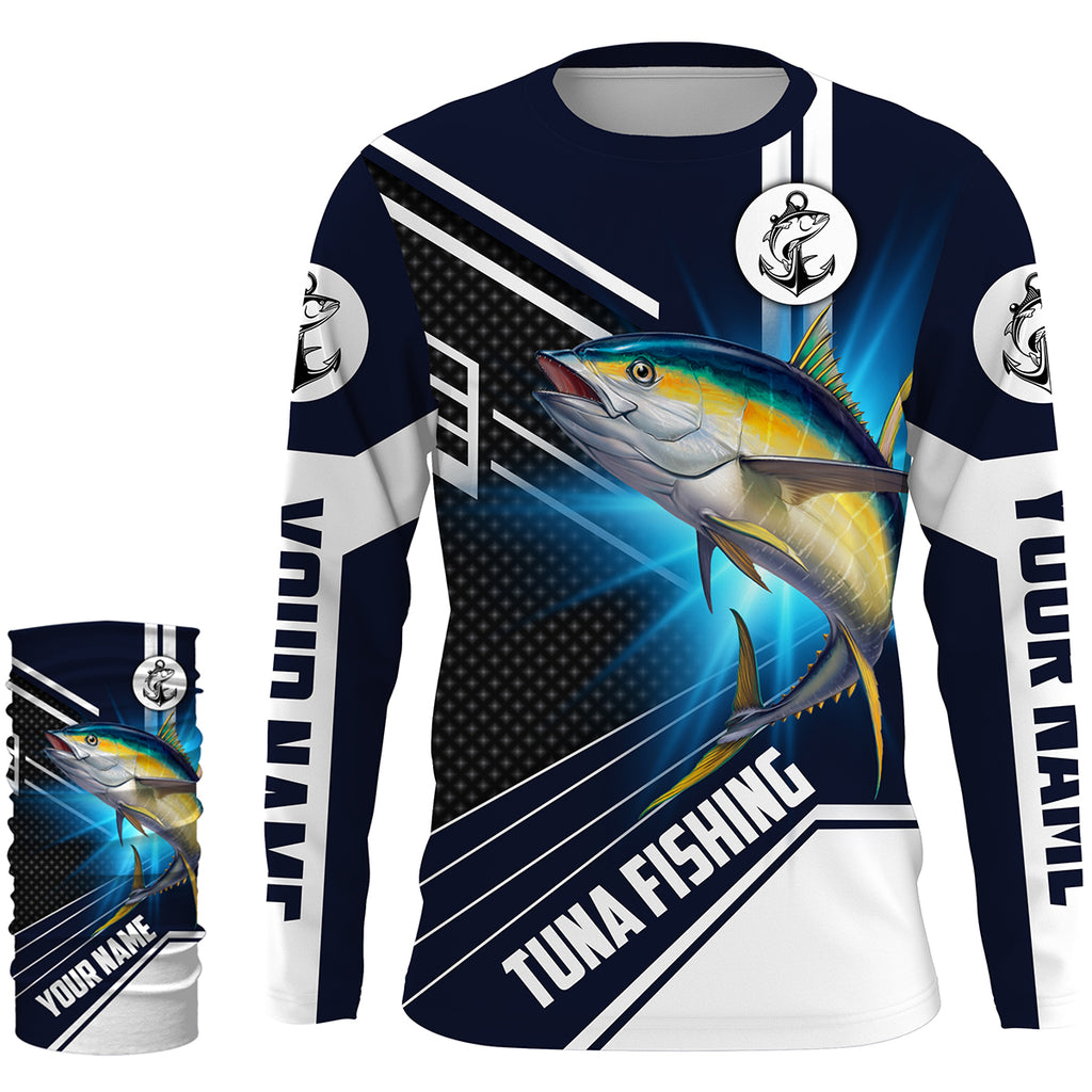 Yellowfin Tuna Fishing Long Sleeve UV Fishing Shirts for Men , Women, Kids HVFS024, Long Sleeves UPF + Face Shield / 3XL