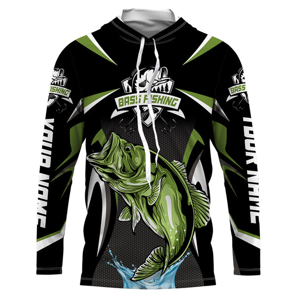 Green Bass Fishing Custom Name UV Protection Shirts, Personalized Bass Fishing Jerseys, Fishing apparel Fishing Tournament Shirt HVFS029